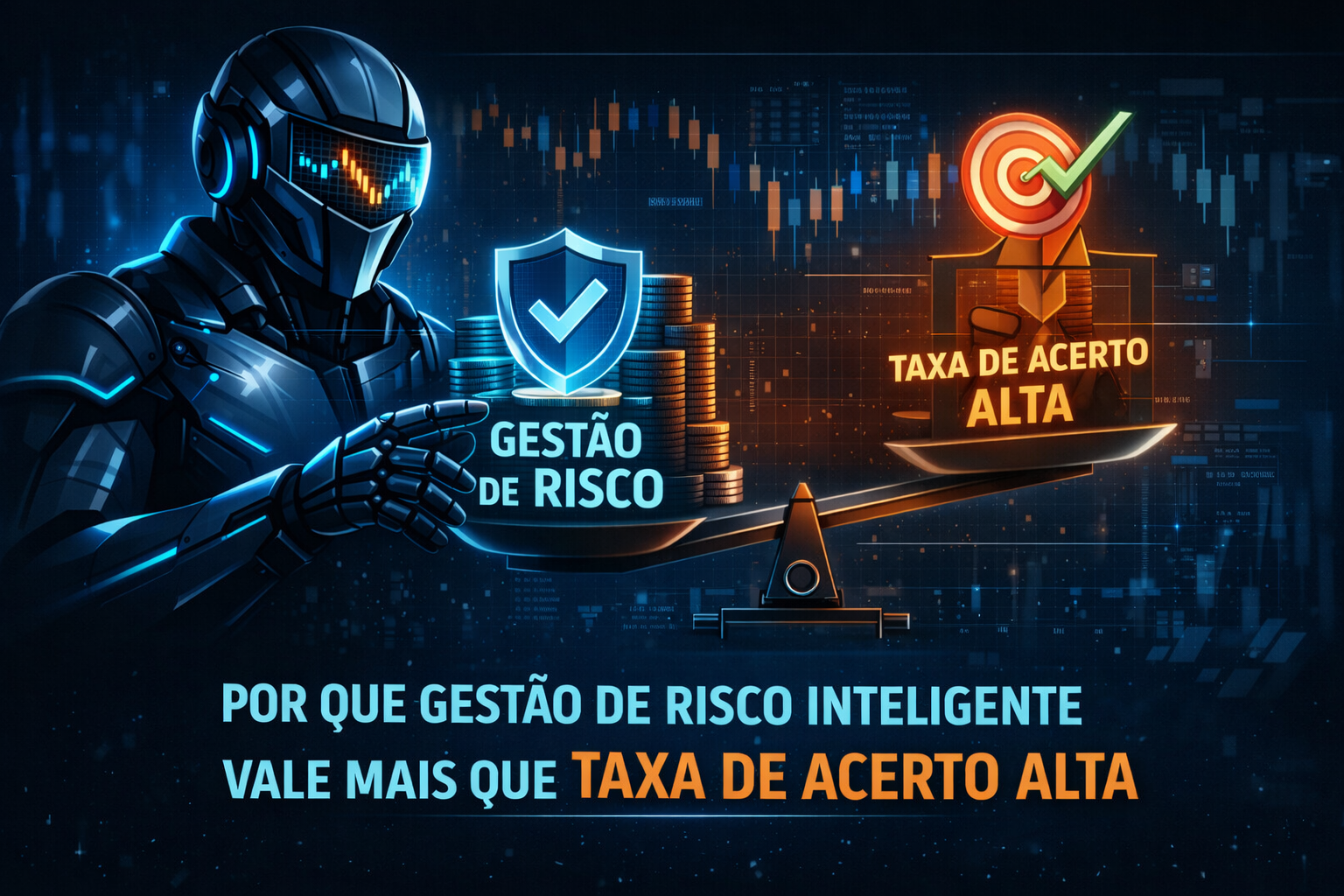 Robô de trading comparando gestão de risco com taxa de acerto no mercado financeiro