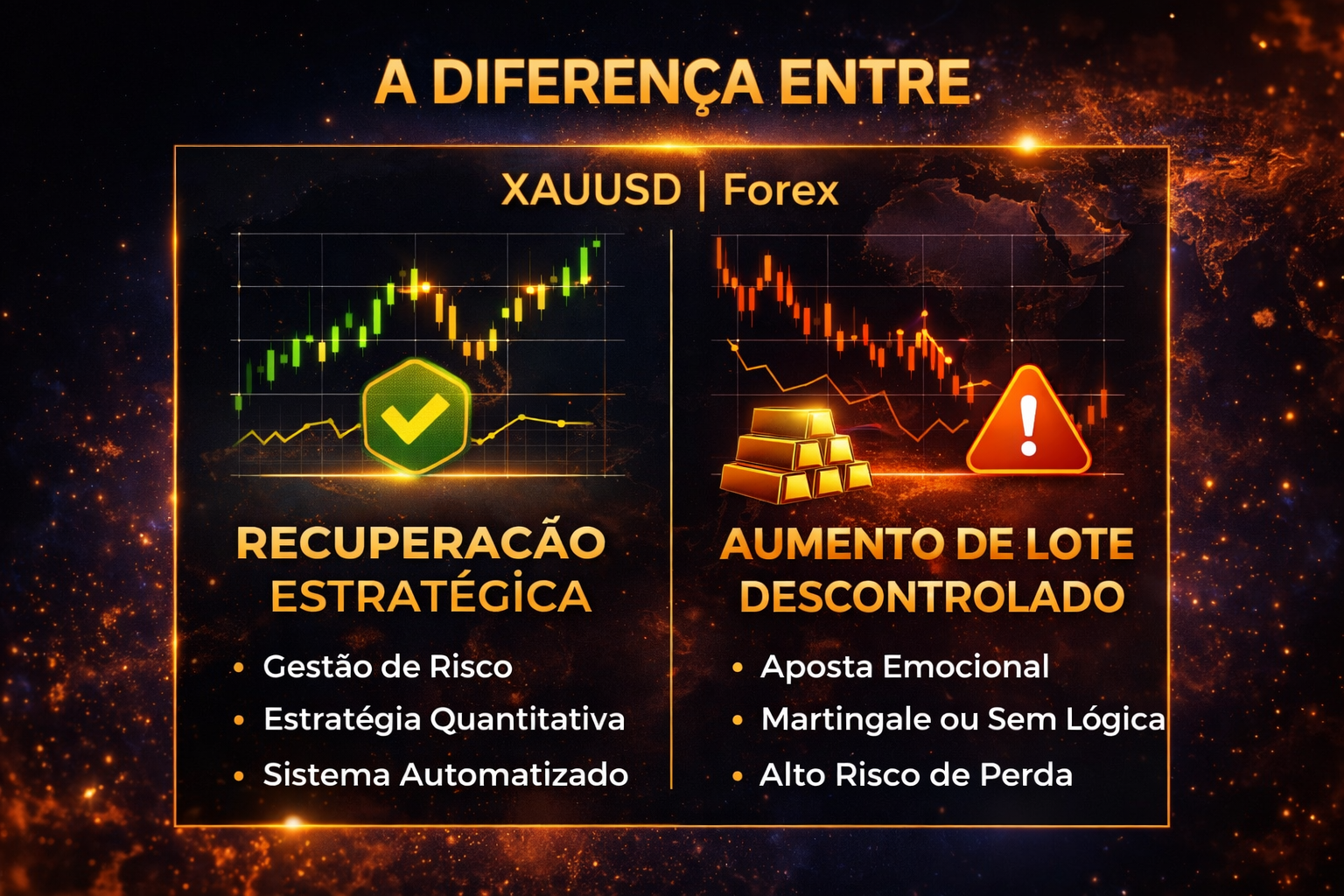 No mercado financeiro, especialmente no trading de ouro (XAUUSD), muitos traders iniciantes acabam confundindo dois conceitos completamente diferentes: recuperação estratégica e aumento de lote descontrolado. Embora ambos possam parecer semelhantes à primeira vista, a forma como cada abordagem lida com risco, gestão de capital e exposição ao mercado é totalmente distinta.